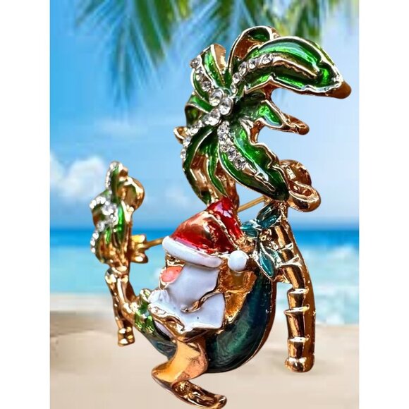 Palm tree Santa Brooch Pin New Beach Bound Coming to Coast Island Town V… - Picture 9 of 12